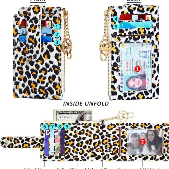 RFID Card Holder Wallet for Women Faux Leather Slim Bifold with Zipper - Picture 5 of 7